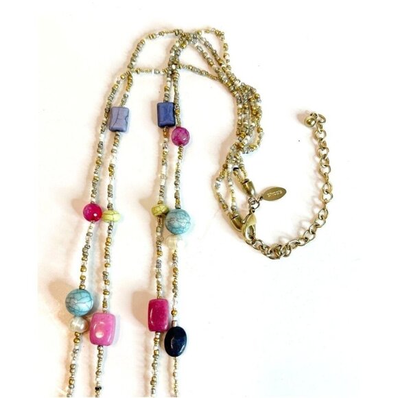 Chico's Women Turquoise Purple Metallic Bead Double Strand Gotdtone Necklace 15" - Picture 4 of 6